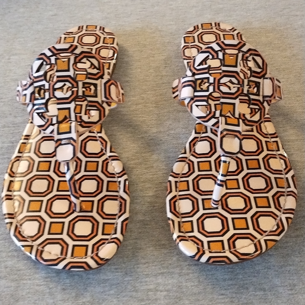 Tory Burch Miller Printed Patent Leather Sandals Ballet Pink Octagon Square Sz 8 - Picture 14 of 16